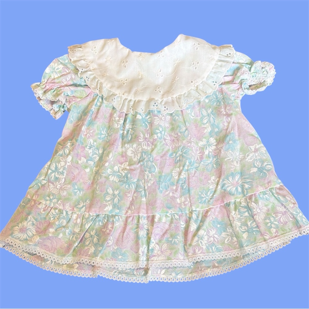 Vintage Evy baby girl prairie style floral dress with bib